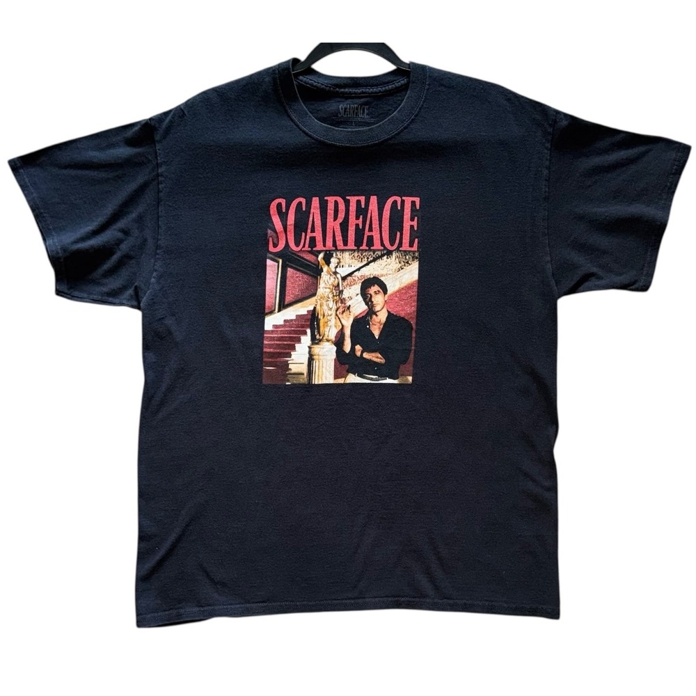 Scarface Tony Montana Graphic T-Shirt Mens Large Black Cotton Movie Promo Tee